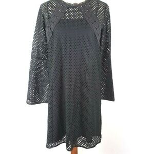 LOFT Black Sheath Dress with Bell Sleeves Crew Neck